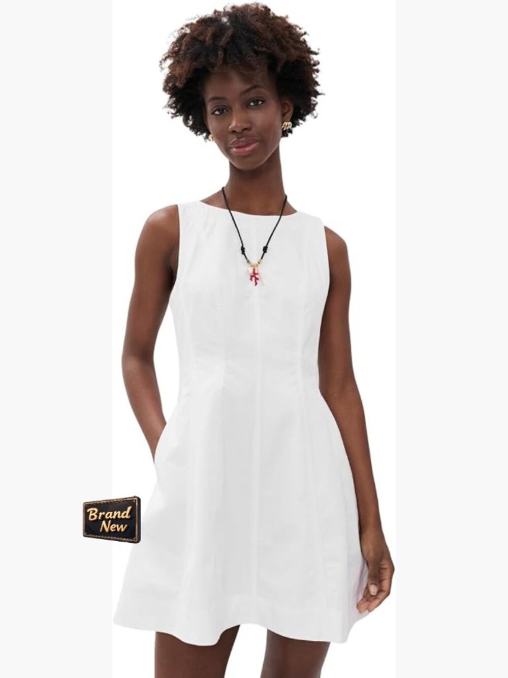 Sleeveless A-Line Mini Dress with Pockets - 100% Cotton Poplin